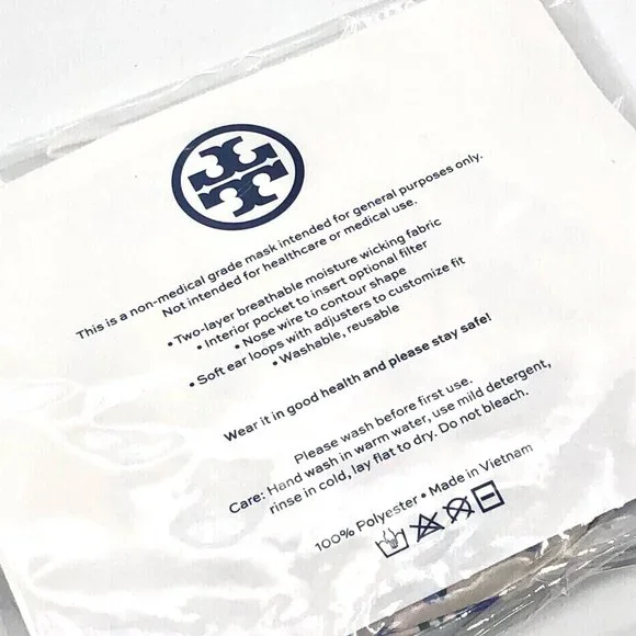 NWT Tory Burch Blue White Nip Floral Mask, Reusable - Picture 2 of 2